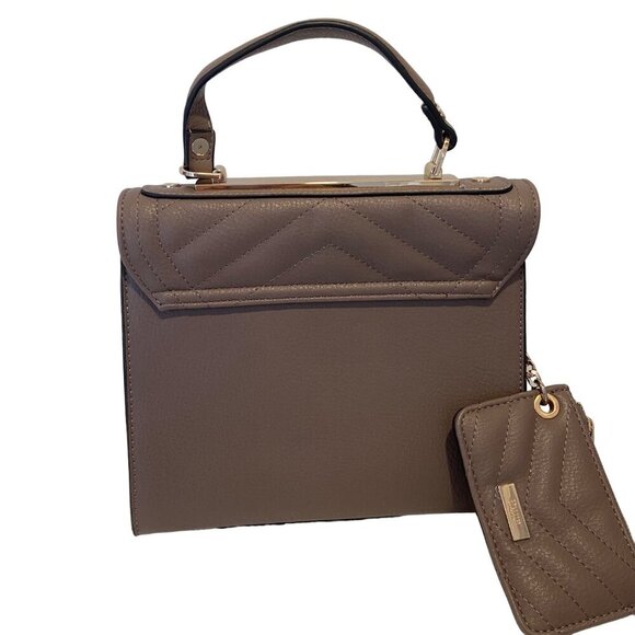 Dune London Taupe Quilted VeganLeather Handbag Chain Attached mini wallet & Gold - Picture 3 of 15